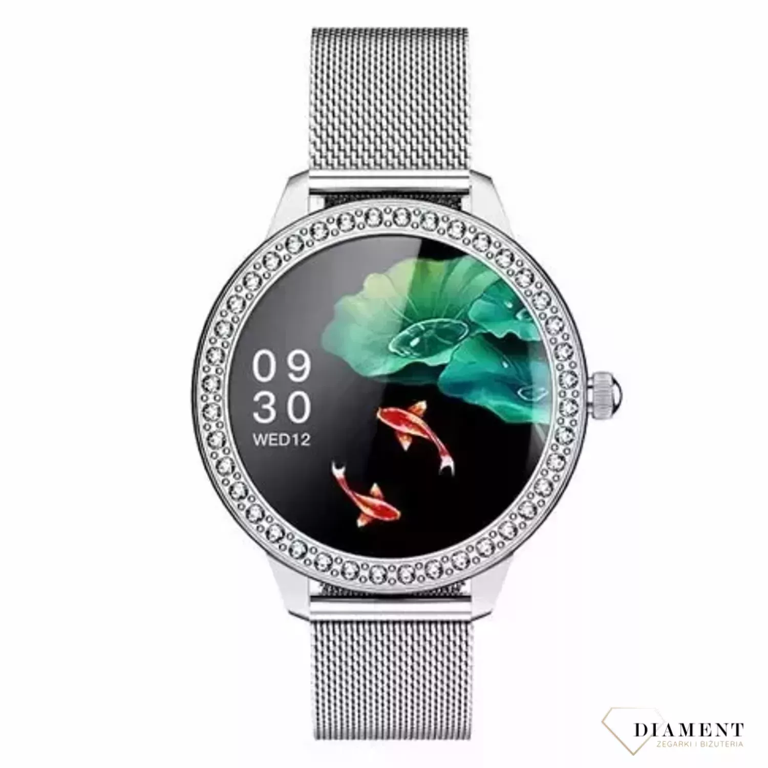 Smartwatch damski z cyrkoniami Garett Lady Kate RT srebrny,stalowy na bransolecie⌚ (1).webp